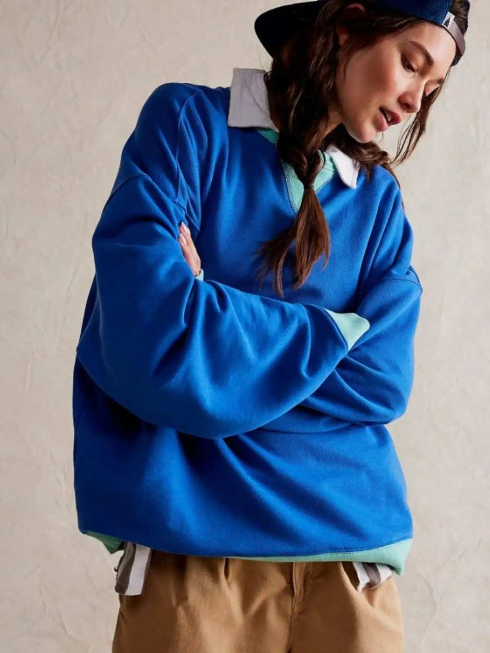 Contrast Trim Round Neck Long Sleeve Sweatshirt - Trendsi - Flyclothing LLC