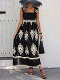 Smocked Printed Wide Strap Maxi Dress - Trendsi - Flyclothing LLC