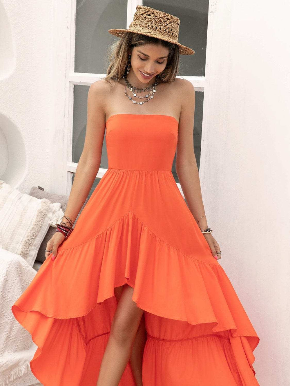 High-Low Ruched Tube Dress - Trendsi - Flyclothing LLC