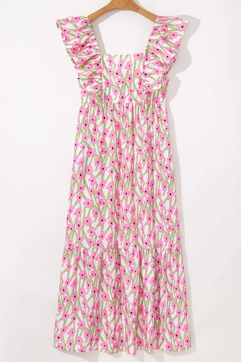 Floral Print Square Neck Ruffled Cap Sleeve Maxi Dress - Trendsi - Flyclothing LLC