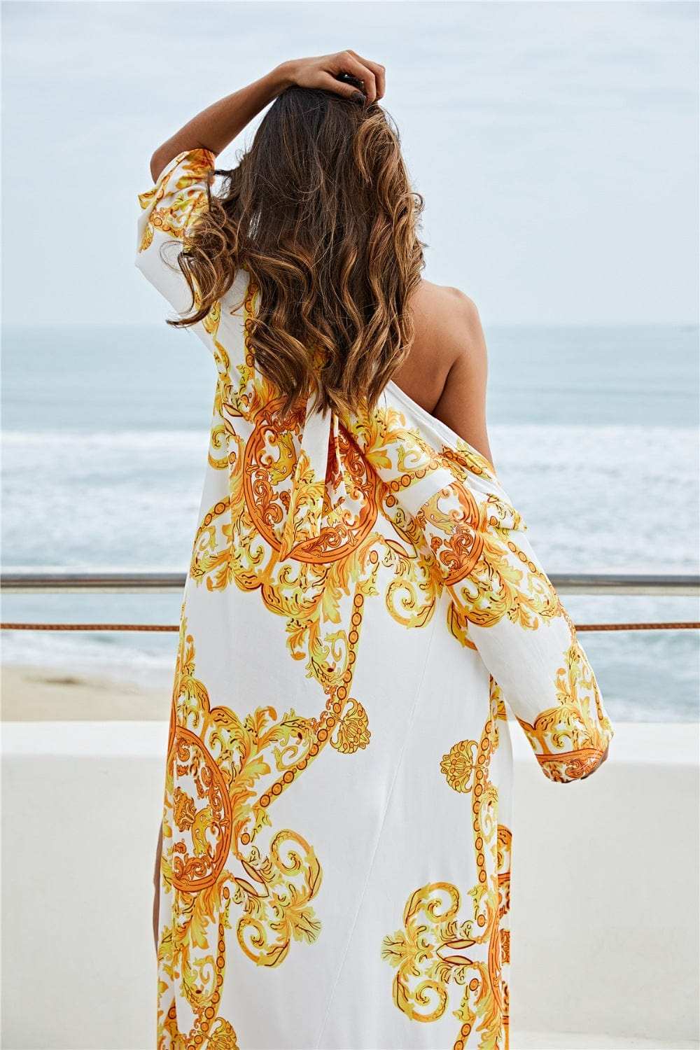 Printed Plunge Halter Neck Swimwear and Cardigan Set - Trendsi - Flyclothing LLC