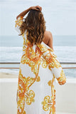 Printed Plunge Halter Neck Swimwear and Cardigan Set - Trendsi - Flyclothing LLC
