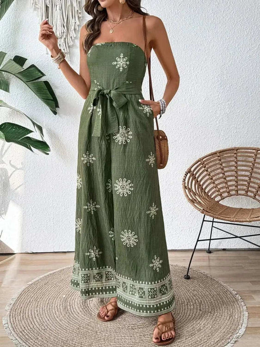 Printed Wide Leg Tube Jumpsuit - Trendsi - Flyclothing LLC