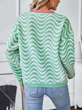 Wavy Stripes Round Neck Long Sleeve Sweater - Trendsi - Flyclothing LLC