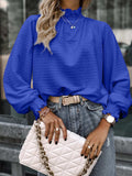 Smocked Frill Mock Neck Long Sleeve Blouse - Trendsi - Flyclothing LLC