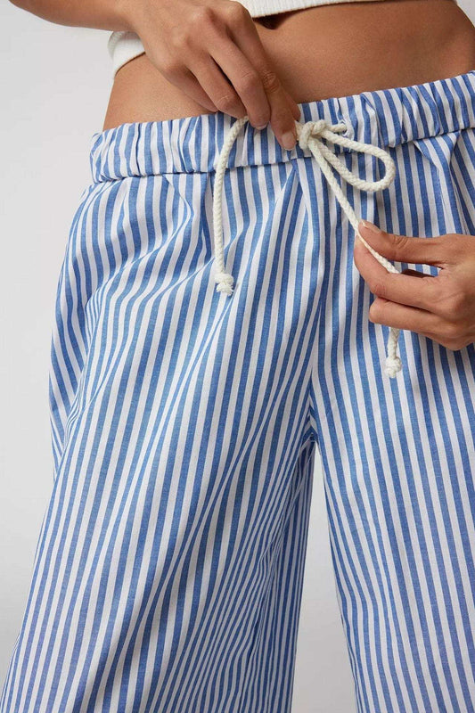 Drawstring Striped Wide Leg Pants - Trendsi - Flyclothing LLC