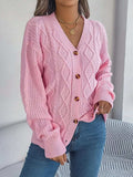 Cable-Knit Long Sleeve Cardigan - Trendsi - Flyclothing LLC