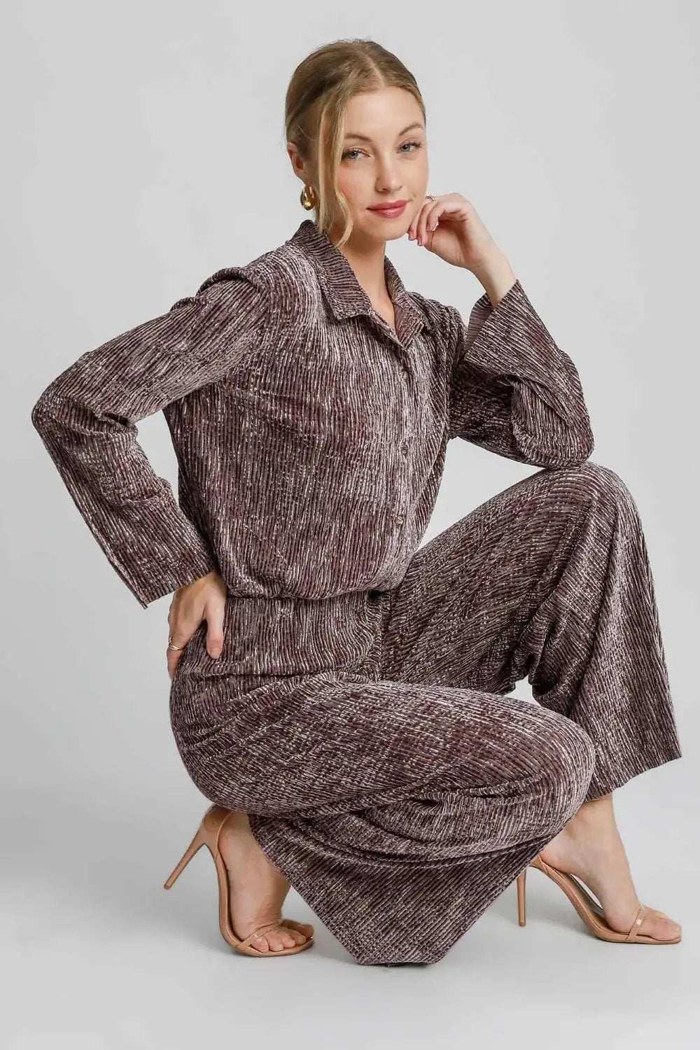 Umgee Side Slit Texture Button Up Shirt - Trendsi - Flyclothing LLC