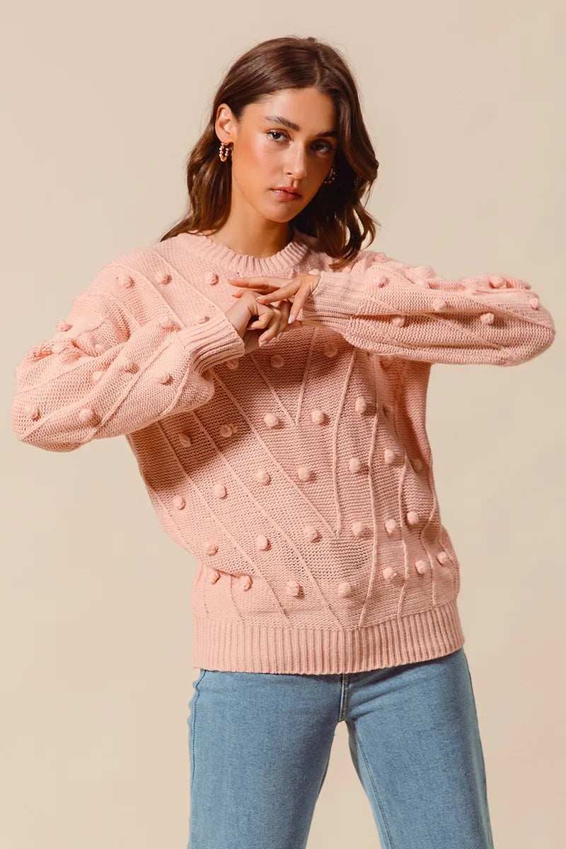 SO ME Pom Pom Textured Knit Sweater Top - Trendsi - Flyclothing LLC
