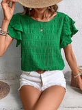 Round Neck Ruffled Short Sleeve Top - Trendsi - Flyclothing LLC