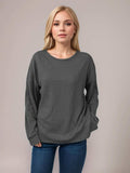 Side Slit Round Neck Long Sleeve T-Shirt - Trendsi - Flyclothing LLC