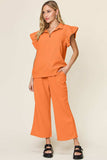 Double Take Texture Ruffle Short Sleeve Top and Drawstring Wide Leg Pants Set - Trendsi - Flyclothing LLC