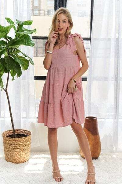 ADORA V-Neck Tie Shoulder Dress - Trendsi - Flyclothing LLC