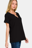 Zenana Notched Short Sleeve Waffle T-Shirt - Trendsi - Flyclothing LLC
