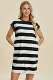 Basic Bae Full Size Striped Round Neck Cap Sleeve Mini Dress - Trendsi - Flyclothing LLC