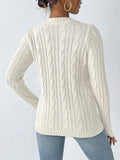 Cable-Knit Heart Round Neck Long Sleeve Sweater - Trendsi - Flyclothing LLC