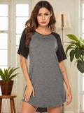 Round Neck Short Sleeve Contrast Lounge Dress - Trendsi - Flyclothing LLC
