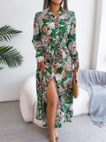 Tied Printed Long Sleeve Midi Dress - Trendsi - Flyclothing LLC