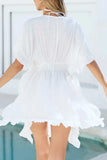 Ruffled Smocked Waist V-Neck Cover-Up - Trendsi - Flyclothing LLC