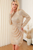 Sequin Knot Round Neck Long Sleeve Mini Dress - Trendsi - Flyclothing LLC