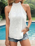 Eyelet Grecian Neck Tank - Trendsi - Flyclothing LLC
