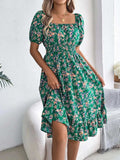 Ruffled Hem Floral Puff Sleeve Dress - Trendsi - Flyclothing LLC