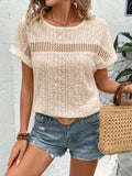 Eyelet Round Neck Short Sleeve Top - Trendsi - Flyclothing LLC