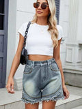 Raw Hem Studded Denim Shorts - Trendsi - Flyclothing LLC