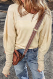 Waffle-Knit Round Neck Long Sleeve Top - Trendsi - Flyclothing LLC