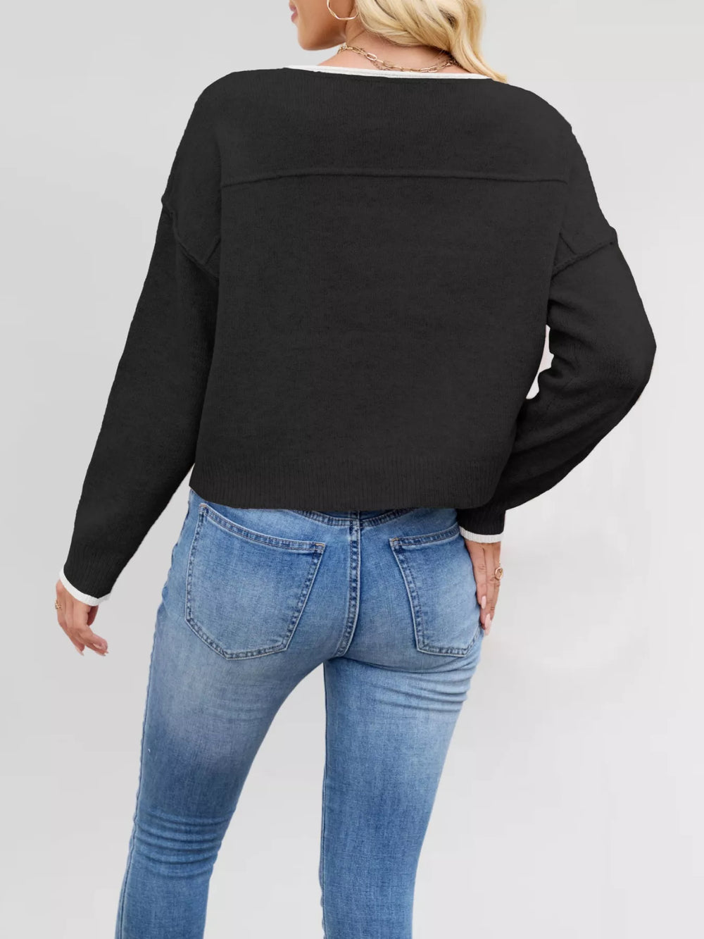 Round Neck Dropped Shoulder Sweater - Trendsi - Flyclothing LLC