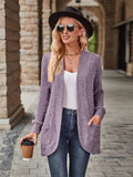 Ribbed Open Front Long Cardigan with Pockets - Trendsi - Flyclothing LLC