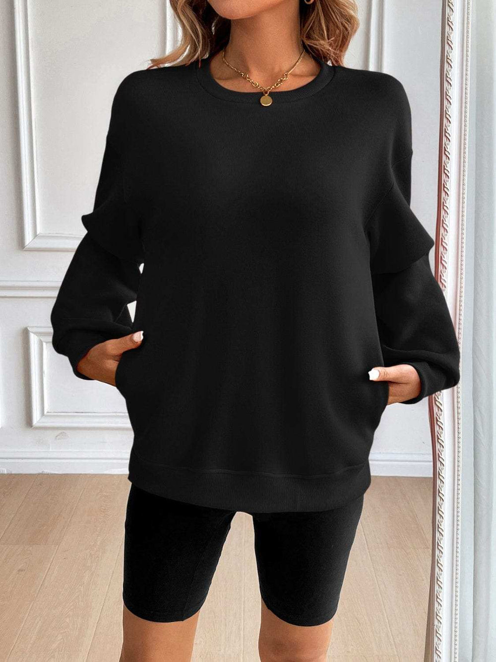 Ivy Lane Round Neck Long Sleeve Sweatshirt - Trendsi - Flyclothing LLC