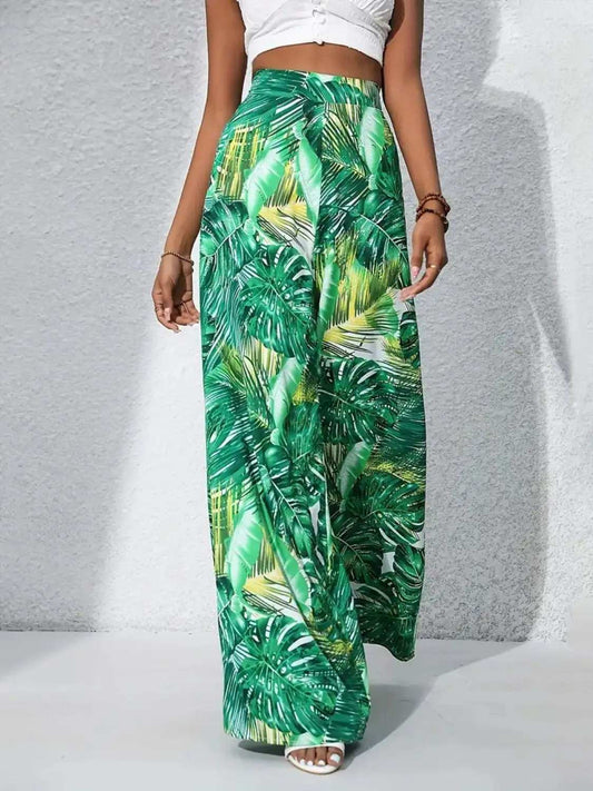 Printed High Waist Wide Leg Pants - Trendsi - Flyclothing LLC