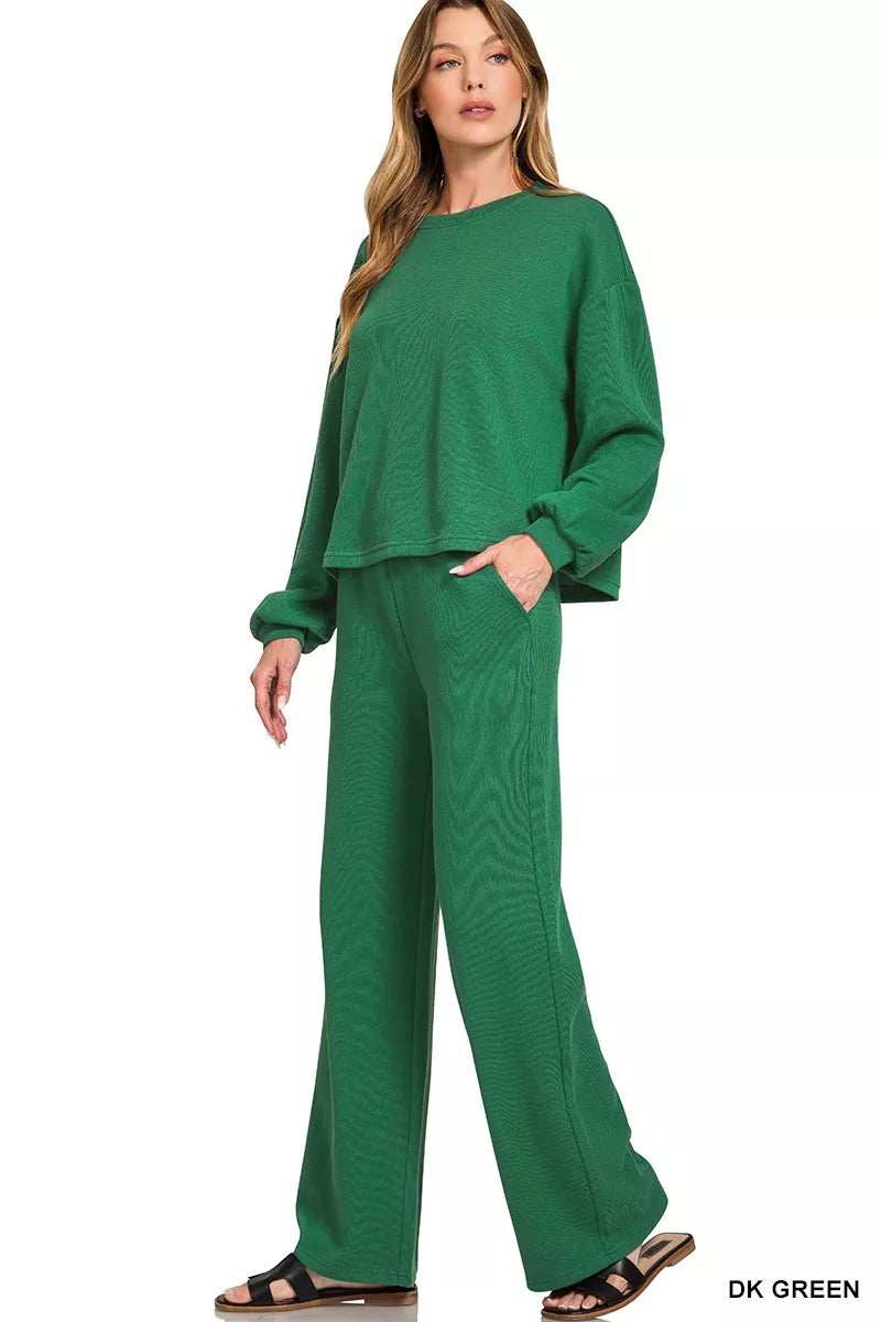 Zenana French Rib Pullover and Pants Set - Trendsi - Flyclothing LLC