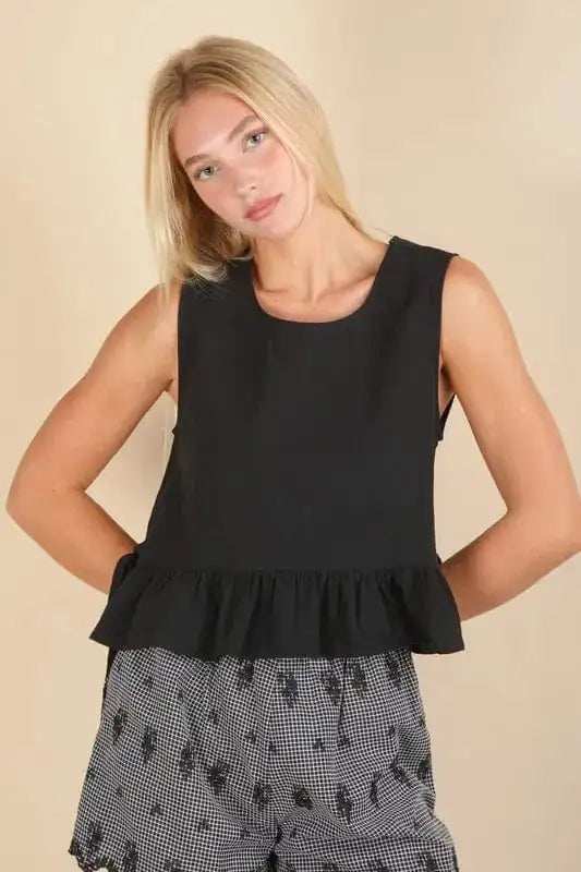VERY J Side Tie Detail Ruffled Sleeveless Top - Trendsi - Flyclothing LLC
