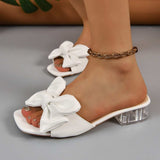 Bow Open Toe Block Heel Sandals - Trendsi - Flyclothing LLC