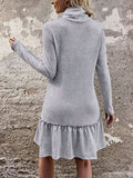 Frill Turtleneck Long Sleeve Dress - Trendsi - Flyclothing LLC