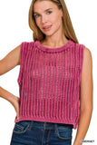 Zenana Acid Washed Fishnet Sweater Vest - Trendsi - Flyclothing LLC