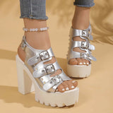 Buckle Platform Block Heels Sandals - Trendsi - Flyclothing LLC