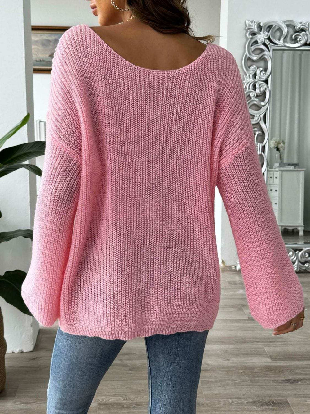 Flower Round Neck Long Sleeve Sweater - Trendsi - Flyclothing LLC