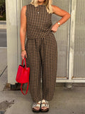 Lovelet Plaid Round Neck Sleeveless Top and Pants Set - Trendsi - Flyclothing LLC