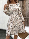 Printed Round Neck Long Sleeve Dress - Trendsi - Flyclothing LLC