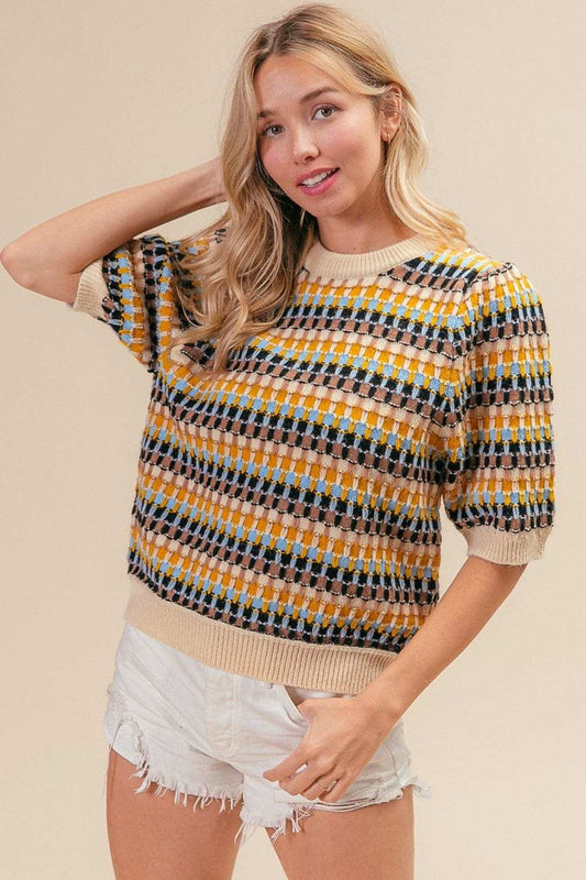BiBi Multi Color Half Sleeve Sweater - Trendsi - Flyclothing LLC