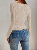 Textured Round Neck Long Sleeve Top - Trendsi - Flyclothing LLC