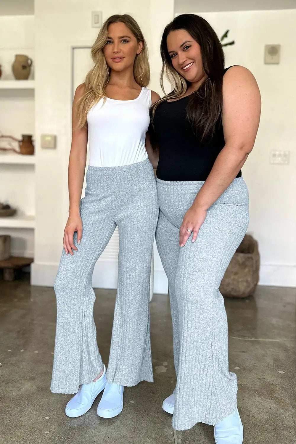 Ribbed High Waist Flare Pants - Trendsi - Flyclothing LLC