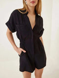 Johnny Collar Short Sleeve Romper - Trendsi - Flyclothing LLC