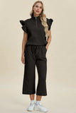 Double Take Full Size Texture Ruffle Short Sleeve Top and Wide Leg Pants Set - Trendsi - Flyclothing LLC