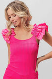BiBi Ruffled Shoulder Strap Rib Texture Top - Trendsi - Flyclothing LLC