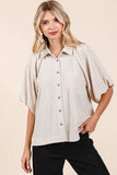 Mittoshop Airflow Short Bubble Sleeve Button Down Shirt - Trendsi - Flyclothing LLC