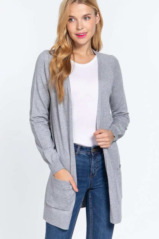 ACTIVE BASIC Open Front Long Sleeve Cardigan - Trendsi - Flyclothing LLC